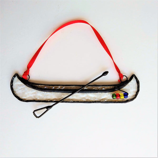 Stained glass canoe ornament