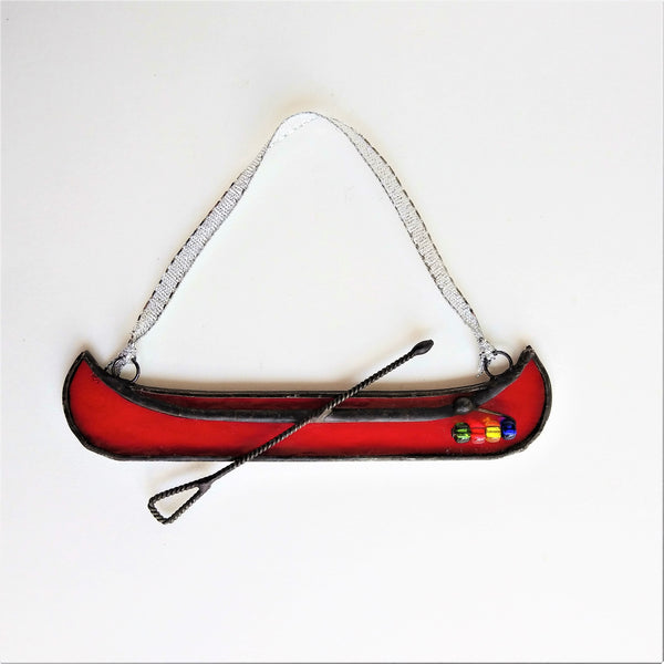 Stained glass canoe ornament