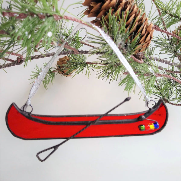 Stained glass canoe ornament