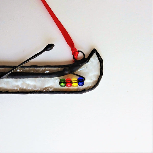 Stained glass canoe ornament