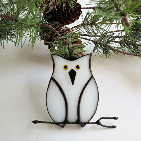 Stained glass owl Christmas ornament